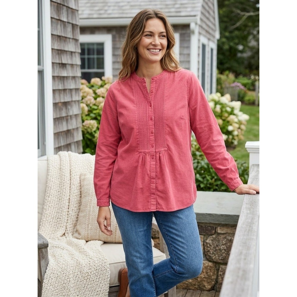 Pintuck Corduroy LL Bean Pink Cotton Button Front Shirt Size XL Extra Large